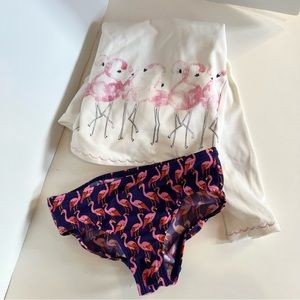 Land’s End Girls Flamingo Long Sleeve Swim Set Rashguard